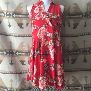 Red floral swing dress